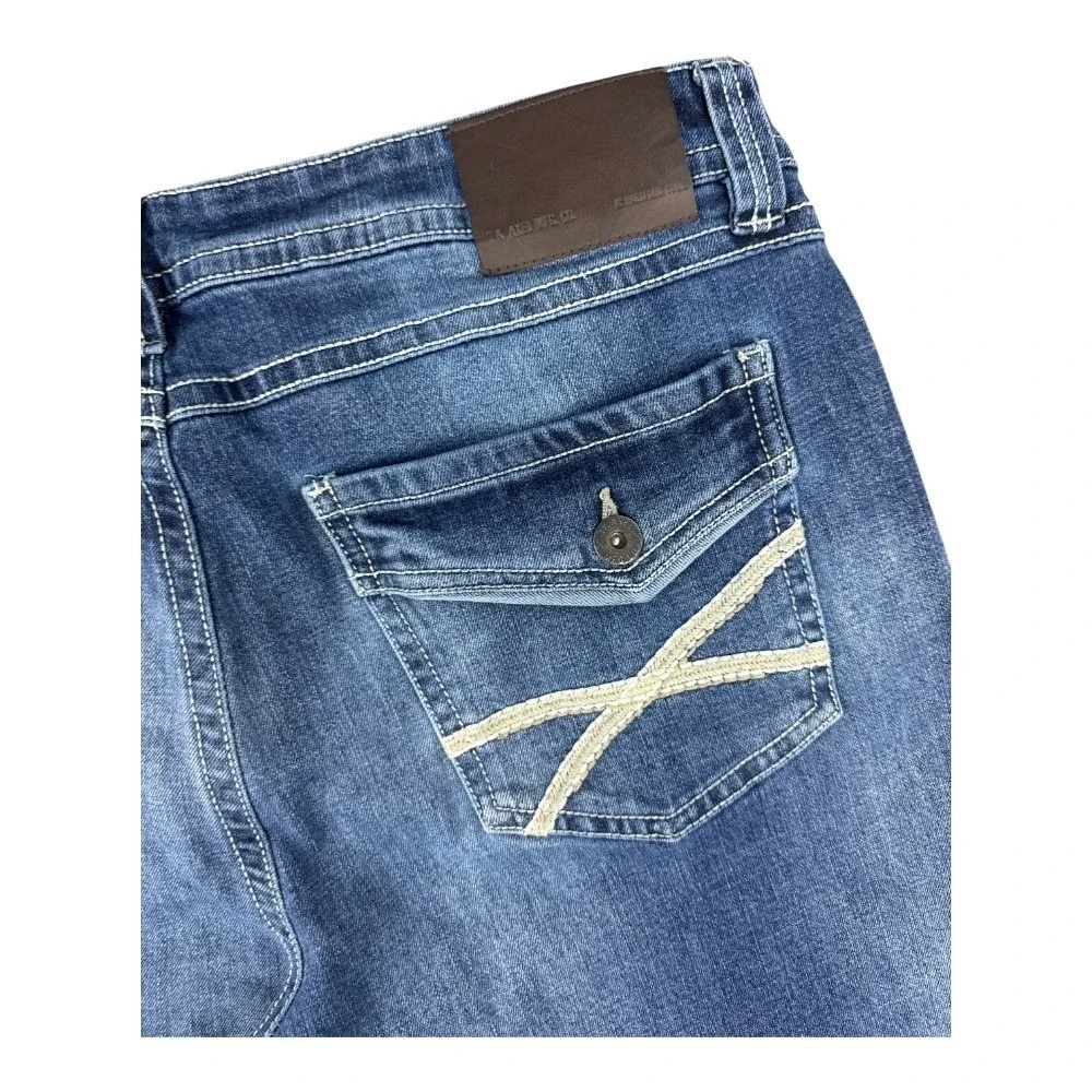 TK Axel Men's Slim Boot Cut Jeans 36x28 Medium Wash Embroidered Pockets Denim